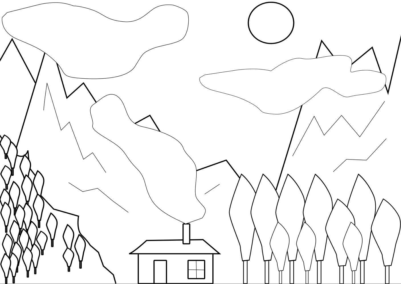 Coloriage paysage montagne